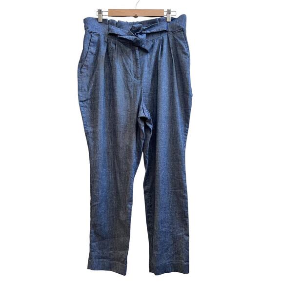 Express Chambray Linen Blend Super High Rise Ankle Tapered Pant Size Large - Picture 2 of 12